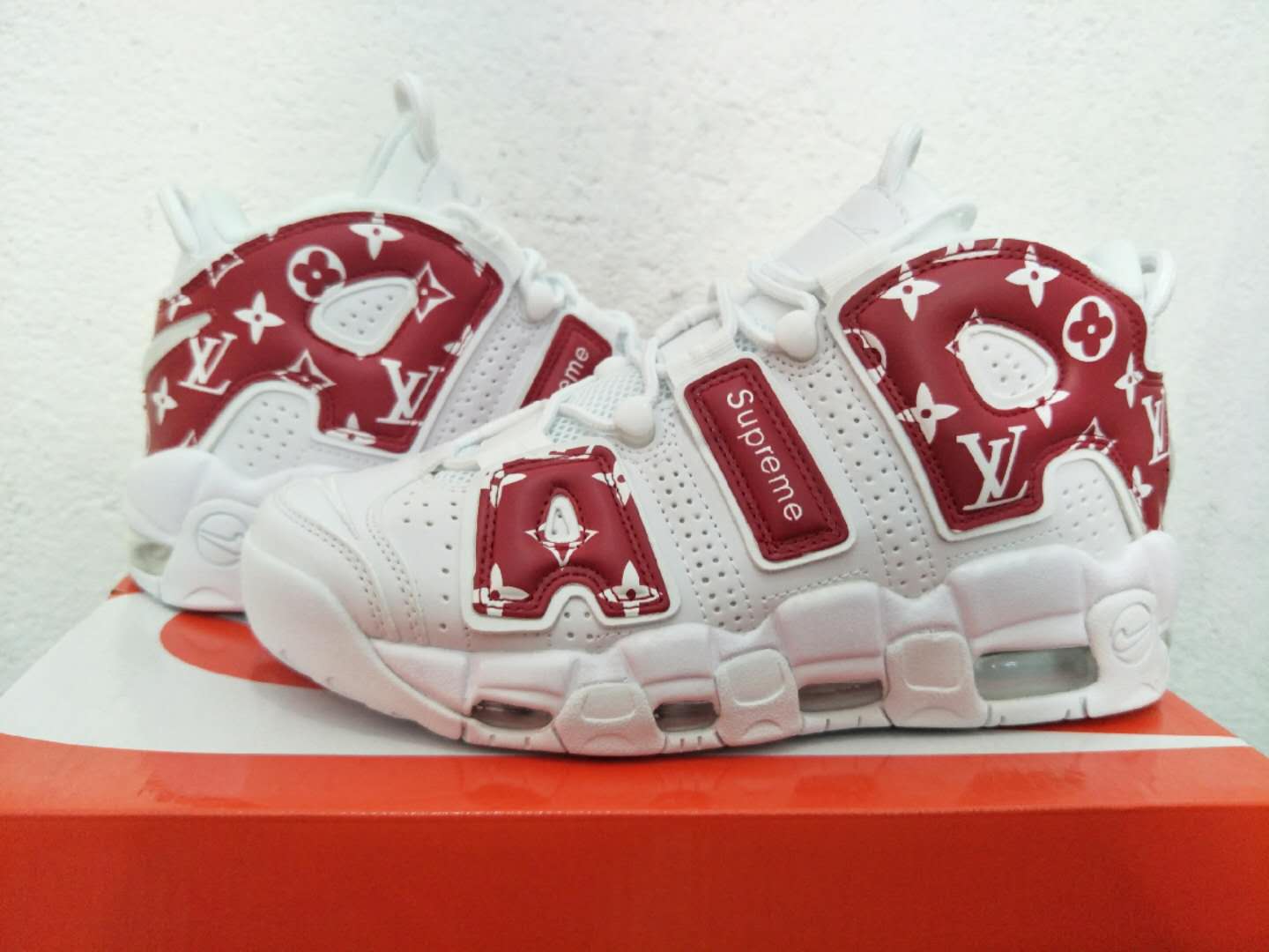 Men Nike Air More Uptempo LV White Red Shoes